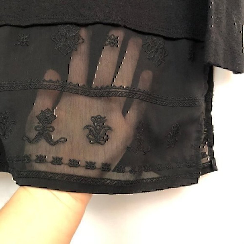 Cloud Chaser Solid Black Lace Embroidered Long Sl… - image 3